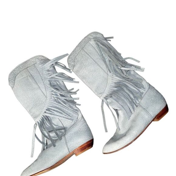 Vintage Baby Blue Fringe Cowgirl Boots Genuine Leather - Size 38 (Fit like a 7) - Picture 2 of 10